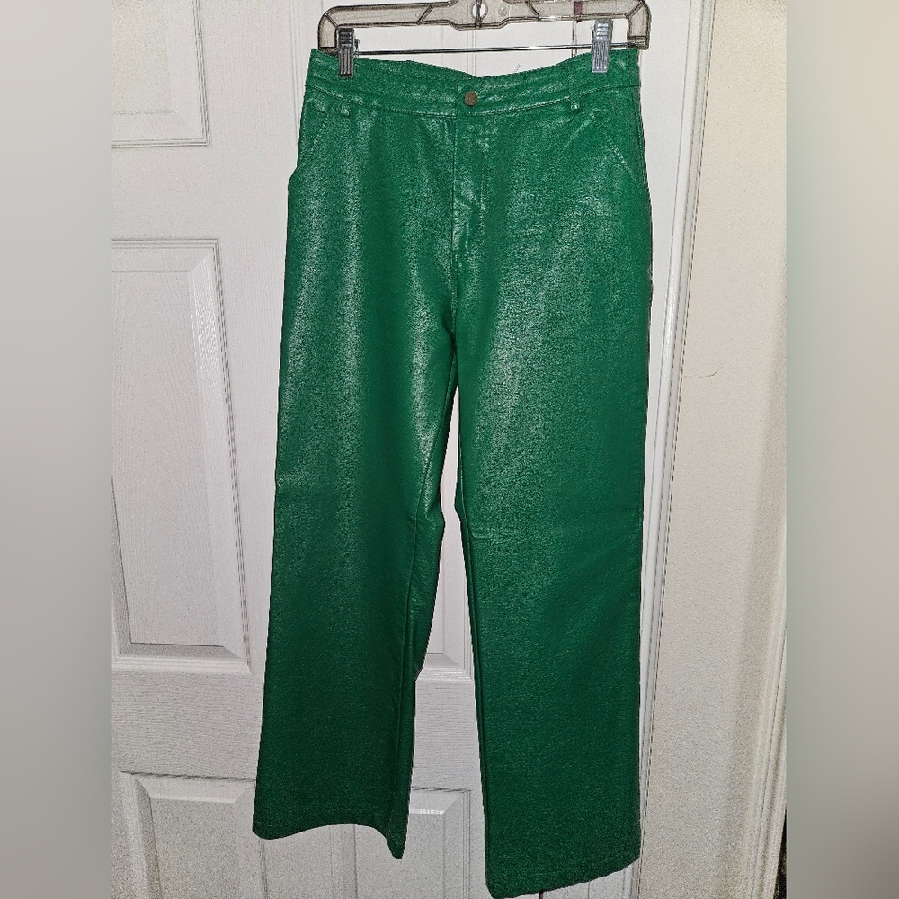 Princess Polly Ashlea Green Faux Leather Flare Pants Women’s US 6